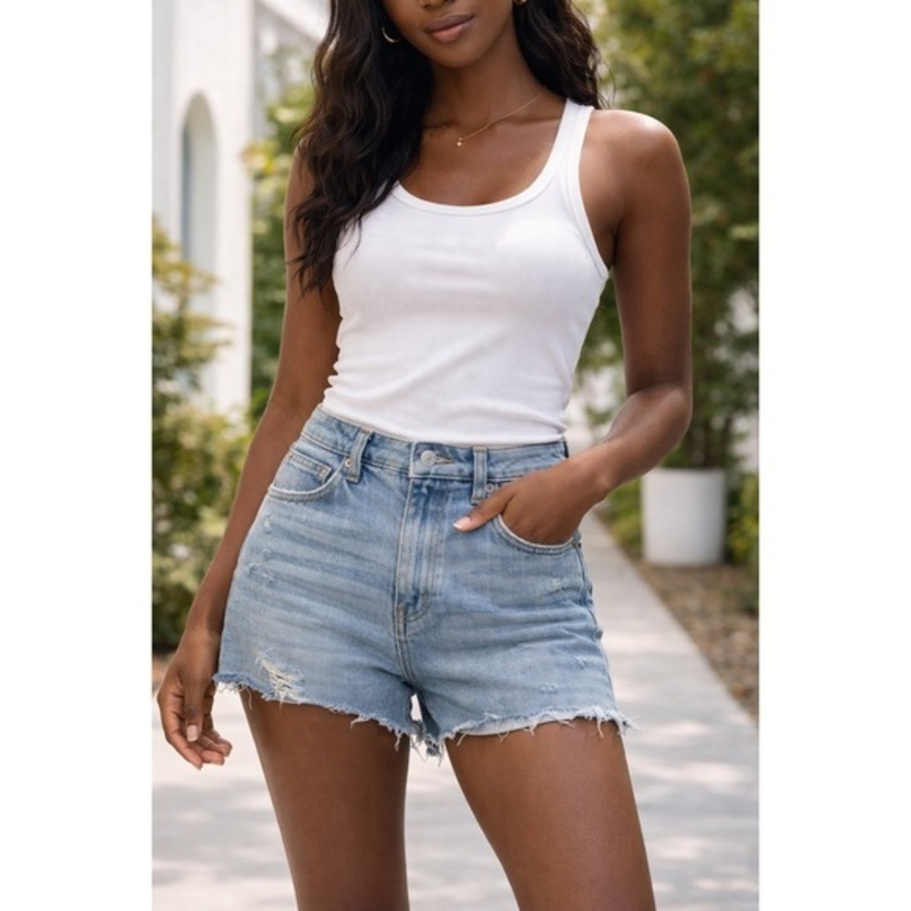 Wild Fable Super High Rise Cutoff Denim Shorts Size 8 Distressed